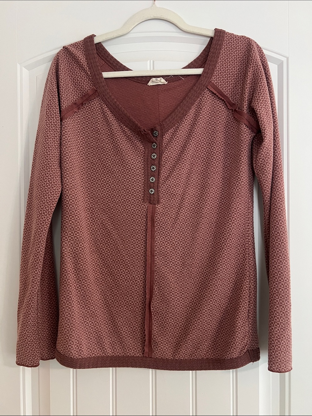 POL Womens Long Sleeve Henley Top in Mauve